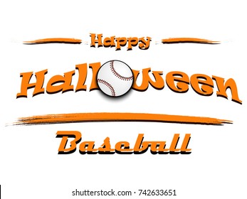 Banner happy halloween and baseball ball on isolated background. Vector illustration