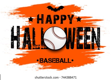 Banner happy halloween and baseball ball on isolated background. Vector illustration