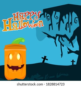 banner happy halloween gourd horror with background grave