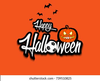 Banner happy halloween and soccer ball on isolated background. Vector illustration
