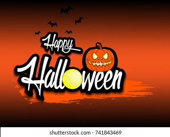 Banner happy halloween and tennis ball on isolated background. Vector illustration