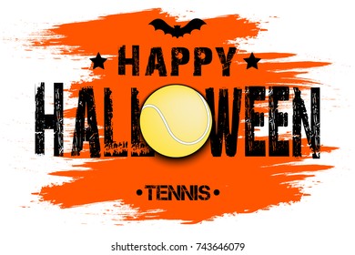 Banner happy halloween and tennis ball on isolated background. Vector illustration