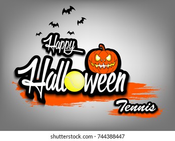 Banner happy halloween and tennis ball on isolated background. Vector illustration