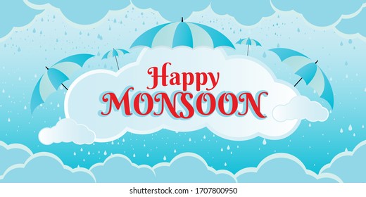 Banner happy monsoon background blue rain abstract art for sale online cover marketing concept 