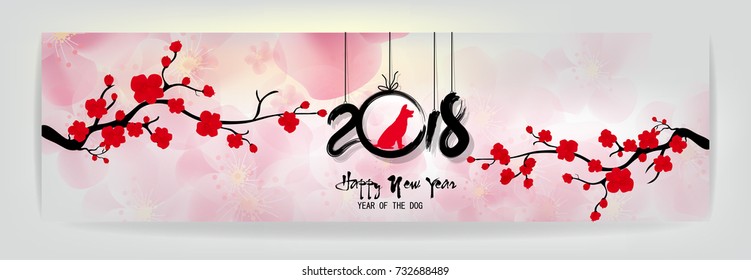 Banner Happy new year 2018 greeting card and chinese new year of the dog