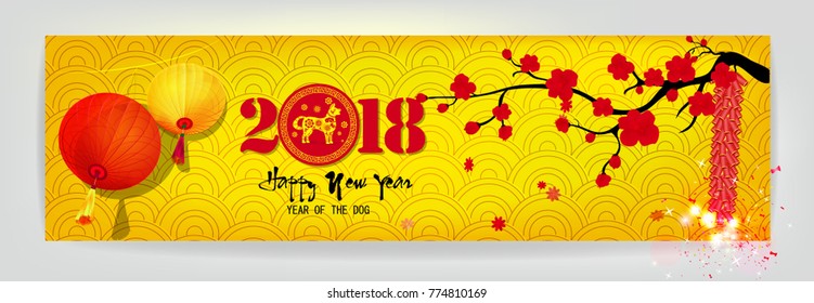 Banner happy new year 2018 and chinese new year, year of the dog