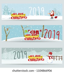 Banner Happy new year 2019 and Merry Christmas