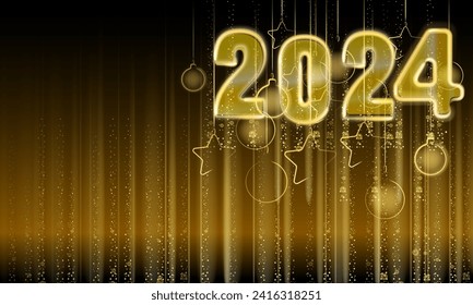 Banner Happy New Year 2024 shining light sparkles background