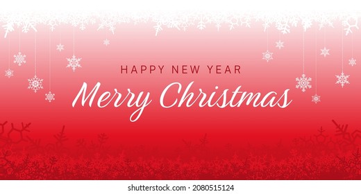 Banner happy new year and merry christmas. Abstract background pattern white and red snowflakes. Design elements for backdrop, wallpaper, wall, card, cover, poster. Vector illustration.