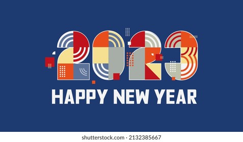 Banner glücklich neues Jahr Vektorgrafik 2023 auf blauem Hintergrund. Vektor-Konzept des Ornaments, geometrisches Muster des Jahres 2023. Dekoration der Festräume. Inschrift 2023 Vektor-Konzept