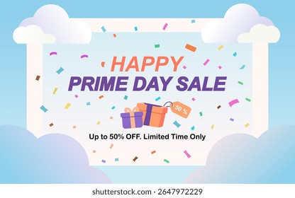 Banner met Happy Prime dag verkoop typografie. Prime Day Sale. Vector achtergrond template voor verkoop.	
