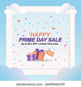 Banner met Happy Prime dag verkoop typografie. Prime Day Sale. Vector achtergrond template voor verkoop