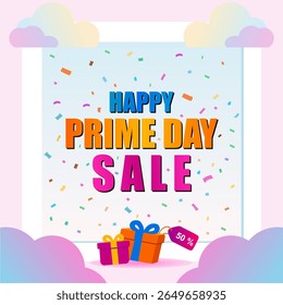 Banner met Happy Prime dag verkoop typografie. Prime Day Sale. Vector achtergrond template voor verkoop.	