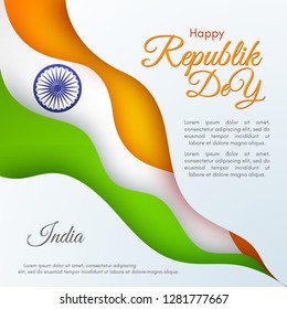 Banner of the Happy Republic Day in India Template with text and ribbon of colors of the national India flag Element design of postcard card banner poster Abstract background Vector creative ribbon