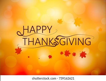 Banner Happy Thanksgiving on blur autumn background