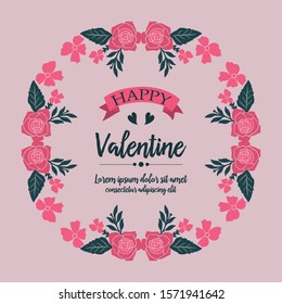 Banner of happy valentine, with beautiful elegant pink wreath frame. Vector