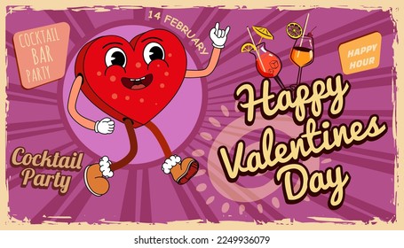 Banner Happy Valentine Day cocktail party retro