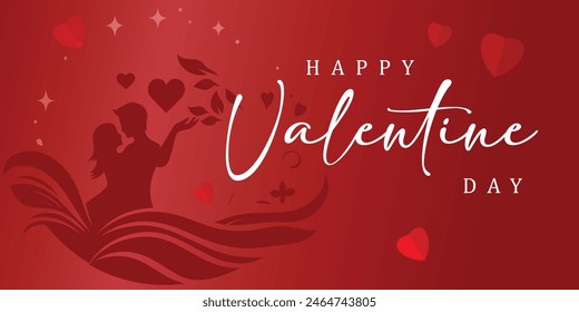 Banner happy valentine's day with hearts and romantic couple