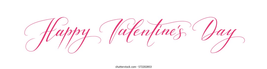 Banner with Happy Valentine's day text isolated on white. Hand written calligraphy, vector illustration. Great for valentine's day cards, wedding invitations, party flyers, posters.
