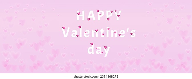 Banner happy Valentine`s day. Vector illustration glowing, shine, smooth, smoke hearts on a pink  background. Horizontal border with copy space. Suitable for email header, post in social networks