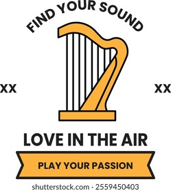 A banner with a harp on it that says Find Your Sound Love in the Air