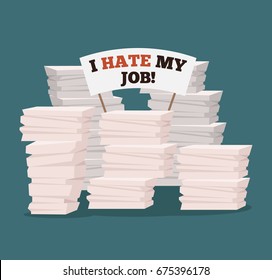 Banner I hate my job. Vector flat cartoon illustration