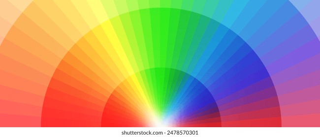 Banner and header design with a rainbow gradation of 36 colors spreading radially and a semicircle.