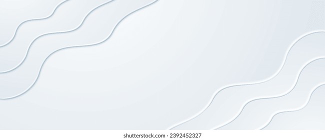 Ilustraciones de pancartas y cabeceras hechas de curvas tridimensionales tipo onda y gradaciones azul-blanco.