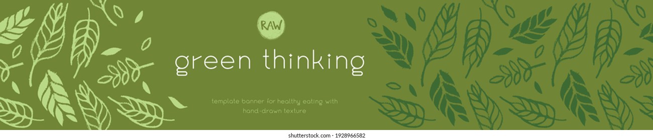 Banner healthy eating. Template vegan banner. Grain crops pattern, bread grains icons. Vector leaf background for bakery design, organic cosmetics, vegetarian food concept. Homemade cooking class.