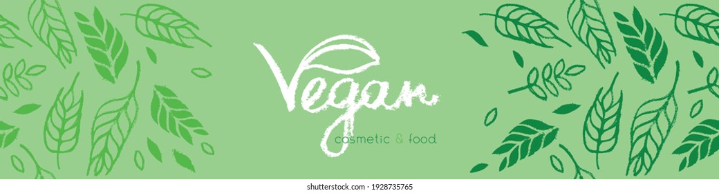 Banner healthy food. Template vegan banner. Hand-drawn grain crops pattern, bread grains icons. Vector fresh leaf background for bakery design, natural cosmetics, bread website vegetarian restaurant