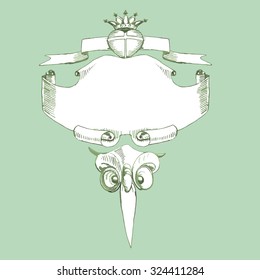 Banner with heart, crown and wise owl , on mint background, vector design element