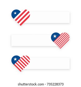 Banner with hearts with flag of the United States of America and place for message. Vector illustration with soft shadow for web design or print