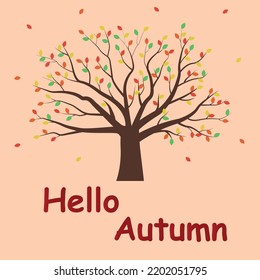 The banner hello autumn with tree and leaves. Vector illustration