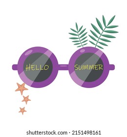 Banner Hallo Sommer mit Sonnenbrille. Vektorgrafik