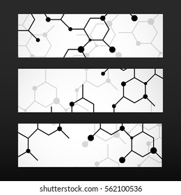 Banner with hexagonal molecular structure of DNA. Geometric abstract background