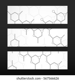 Banner with hexagonal molecular structure of DNA. Geometric abstract background