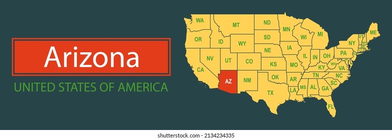 Banner, highlighting the boundaries of the state of Arizona on the map of the United States of America. Vector map borders of the USA Arizona state.