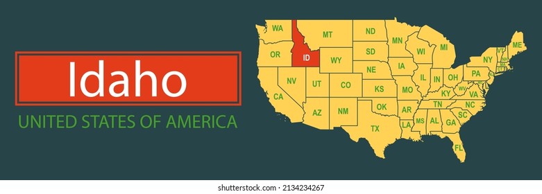 Banner, highlighting the boundaries of the state of Idaho on the map of the United States of America. Vector map borders of the USA Idaho state.