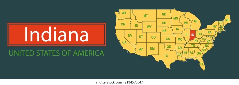 Banner, highlighting the boundaries of the state of Indiana on the map of the United States of America. Vector map borders of the USA Indiana state.