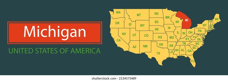 Banner, highlighting the boundaries of the state of Michigan on the map of the United States of America. Vector map borders of the USA Michigan state.