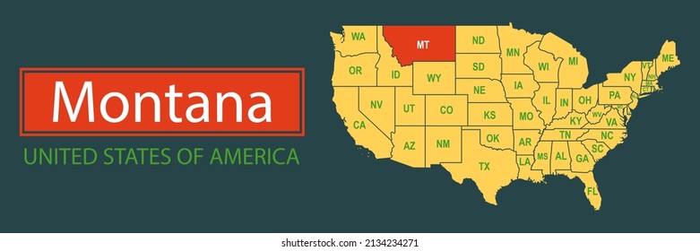 Banner, highlighting the boundaries of the state of Montana on the map of the United States of America. Vector map borders of the USA Montana state.