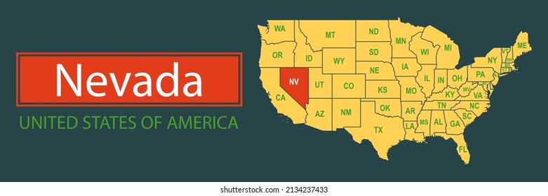 Banner, highlighting the boundaries of the state of Nevada on the map of the United States of America. Vector map borders of the USA Nevada state.