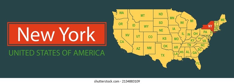 Banner, highlighting the boundaries of the state of New York on the map of the United States of America. Vector map borders of the USA New York state.