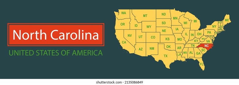 Banner, highlighting the boundaries of the state of North Carolina on the map of the United States of America. Vector map borders of the USA North Carolina state.