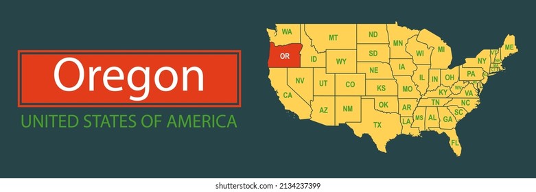 Banner, highlighting the boundaries of the state of Oregon on the map of the United States of America. Vector map borders of the USA Oregon state.