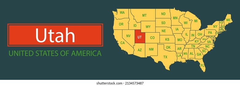 Banner, highlighting the boundaries of the state of Utah on the map of the United States of America. Vector map borders of the USA Utah state.