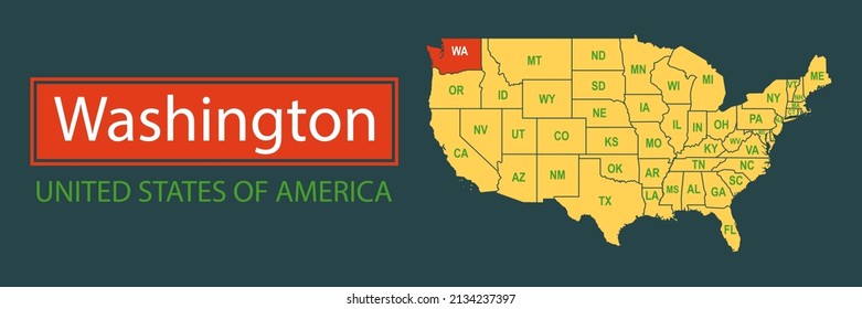 Banner, highlighting the boundaries of the state of Washington on the map of the United States of America. Vector map borders of the USA Washington state.