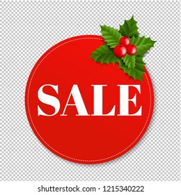 Banner With Holly Berry Transparent Background With Gradient Mesh, Vector Illustration

