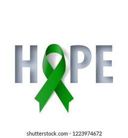 Banner with Hope Lettering and Symbol of Liver Cancer Awareness Realistic Ribbon. Design Template for Info-graphics or Websites Magazines