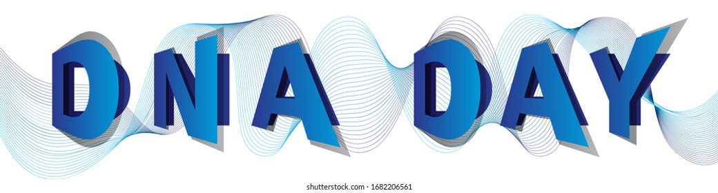 the banner is horizontal for DNA day. three-dimensional letters make up the inscription DNA day. background of thin intertwined lines. stock vector illustration. EPS 10.